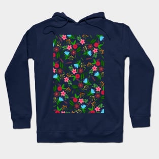 Red, pink, blue and maroon flower pattern with white background Hoodie